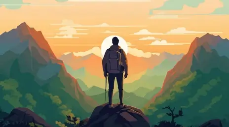 Image d'un homme sur un montagne représentant la tirade : avoir les pieds sur terre mais la tete dans les nuages